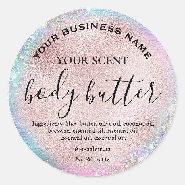 Holographic Rose Gold Body Butter Label (Front)