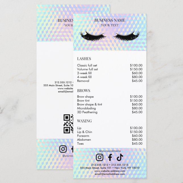 Holographic Salon Price List Menu (Front/Back)
