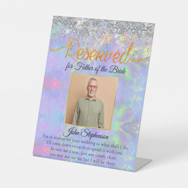 Holographic Save A Seat Photo Wedding Memorial Pedestal Sign (Front)