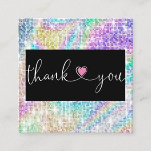 holographic script heart thank you for your order square business card