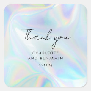 Holographic Script Wedding Thank You Square Sticker