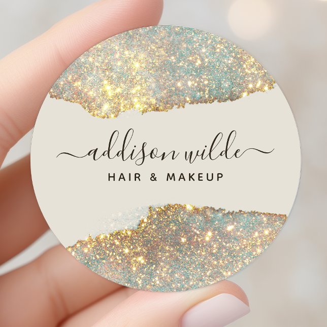 Holographic Signature Script Modern Glam Glitter Classic Round Sticker (Creator Uploaded)