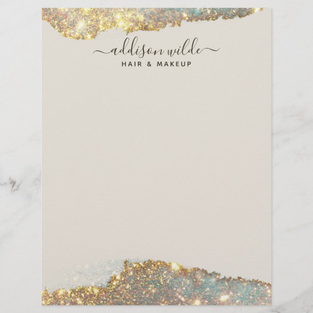 Holographic Signature Script Modern Glam Glitter Custom Letterhead (Front)