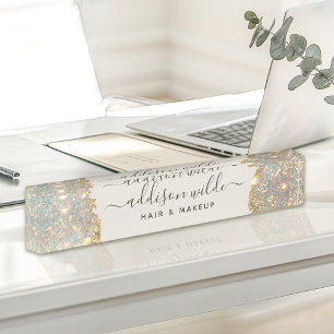 Holographic Signature Script Modern Glam Glitter Nameplate