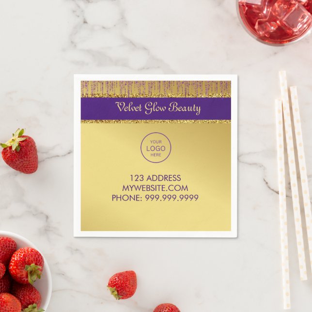 Holographic Signature Script Modern Gold Glitter Napkin (Insitu)