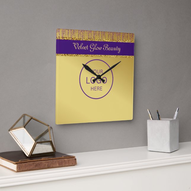 Holographic Signature Script Modern Gold Glitter Square Wall Clock (Office)