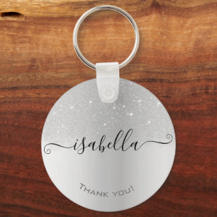 Holographic Silver Gray Ombre Glitter Rain Modern Key Ring