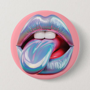 Holographic silver mouth 7.5 cm round badge
