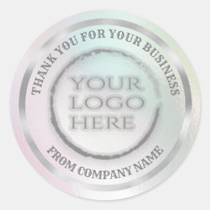 Holographic silver  thank you custom logo classic round sticker