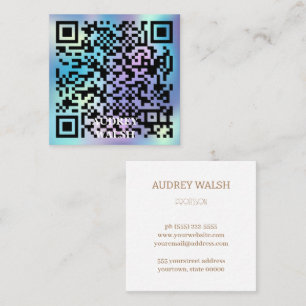Holographic simply modern quar code square busines business card