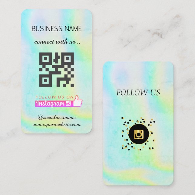 Holographic -Social Media QR Code  Business Card (Front/Back)