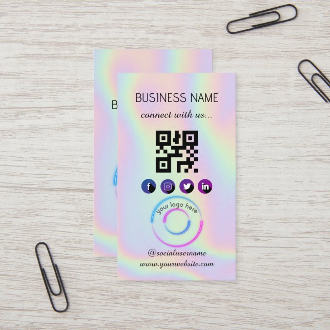 Holographic -Social Media QR Code  Business Card (Front/Back In Situ)