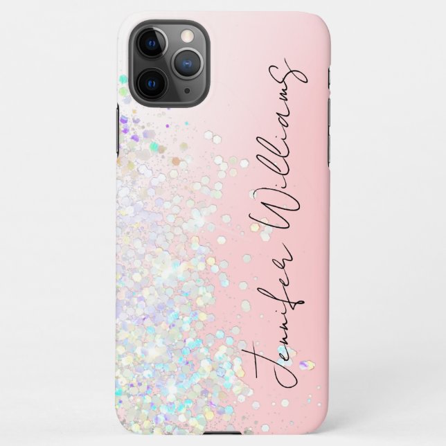 Holographic Sparkle Glitter Blush Pink Girly iPhone Case (Back)