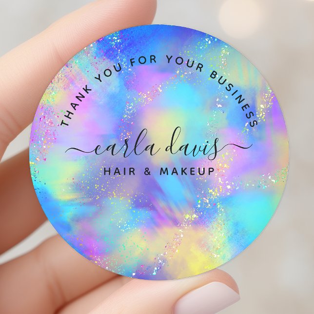 Holographic Sparkle Opal Iridescent Thank You Classic Round Sticker (Creator Uploaded)