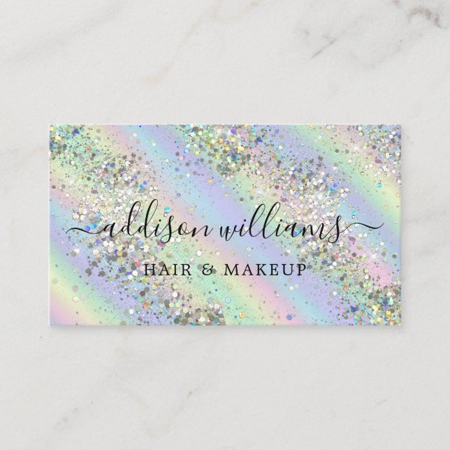 Holographic Sparkly Glitter Beauty Salon Modern Business Card (Front)