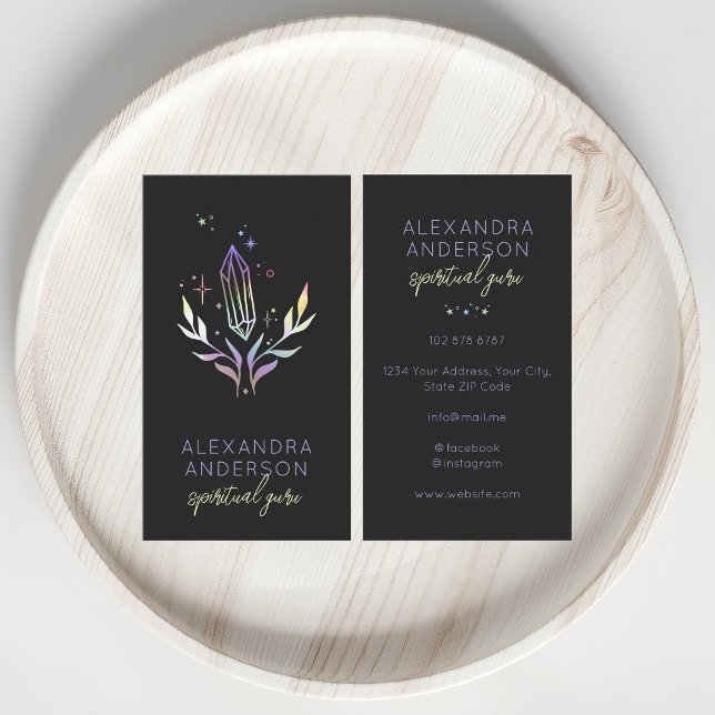 Holographic Spiritual Crystals Mystic Black Business Card (Holographic Spiritual Crystals Mystic Black Business Card)
