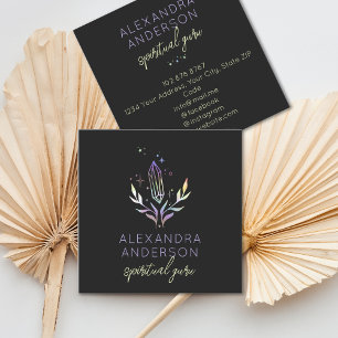 Holographic Spiritual Crystals Mystic Black Square Business Card