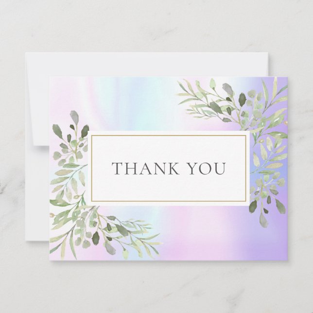 Holographic Spring Leaves Business Thank You Card (Front)