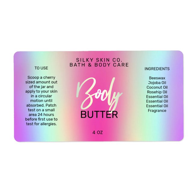 Holographic Styled Neon Coloured Body Butter Label (Front)