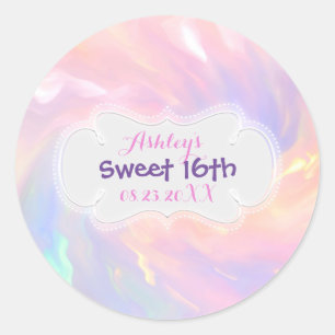 Holographic Sweet 16th save the Date Quinceañera Classic Round Sticker