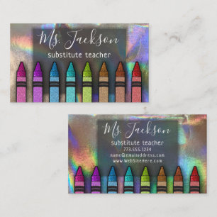 Holographic Teacher Name Rainbow Hologram Crayons Business Card