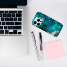 Holographic Teal Dream Marble iPhone 15 Pro Case