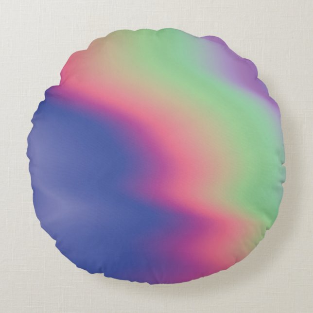 Holographic texture with colourful stains. Psyched Round Cushion (Front)