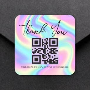 holographic thank you business qr code square sticker