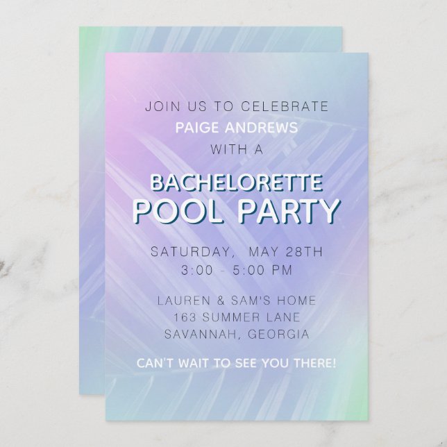 Holographic Tropical Leaves Bachelorette Party Invitation (Front/Back)
