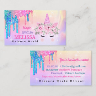 Holographic Unicorn Flowers Glitter  Business Card