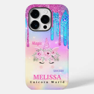 Holographic Unicorn Flowers Glitter Case-Mate iPh iPhone 14 Pro Case