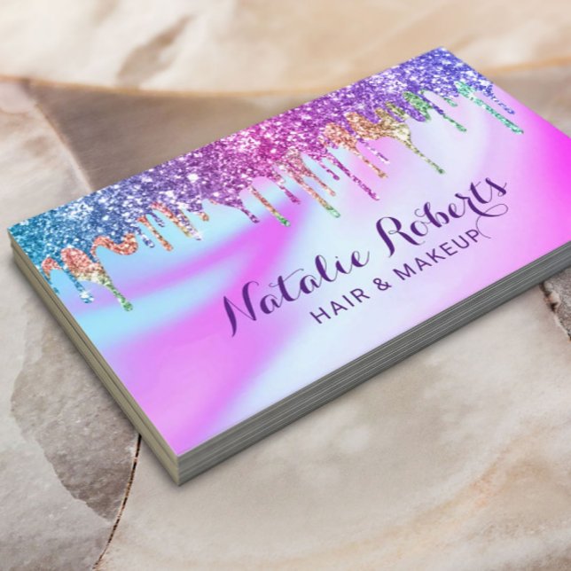 Holographic Unicorn Glitter Drips Beauty Salon Business Card (Creator Uploaded)