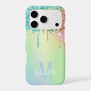 Holographic Unicorn Glitter Drips Script Monogram