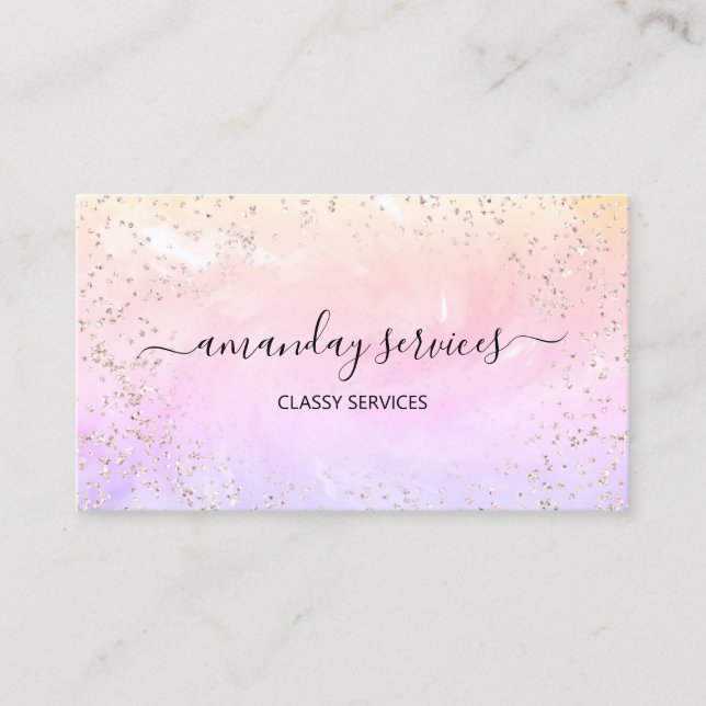 Holographic Unicorn Rainbow Confetti Boutique  Bus Business Card (Front)