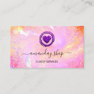 Holographic Unicorn Rainbow QR Code Logo Heart  Business Card