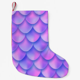 Holographic violet mermaid tail foil texture effec small christmas stocking