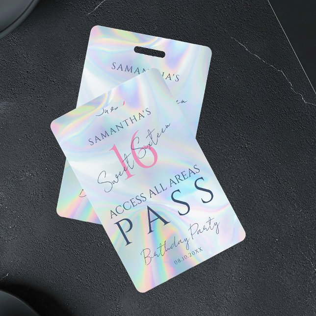 Holographic VIP Access 16th Birthday Invitation ID Badge (Sweet 16 VIP Pass Holographic ID Badge)