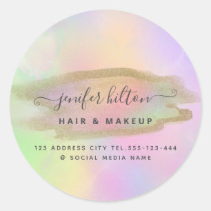 Holographic watercolor elegant abstract signature  classic round sticker