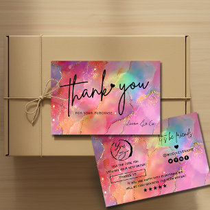Holographic Watercolor Thank You Card Gold Accents