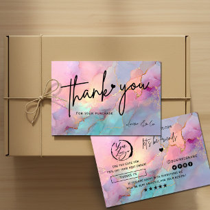 Holographic Watercolor Thank You Card Gold Accents