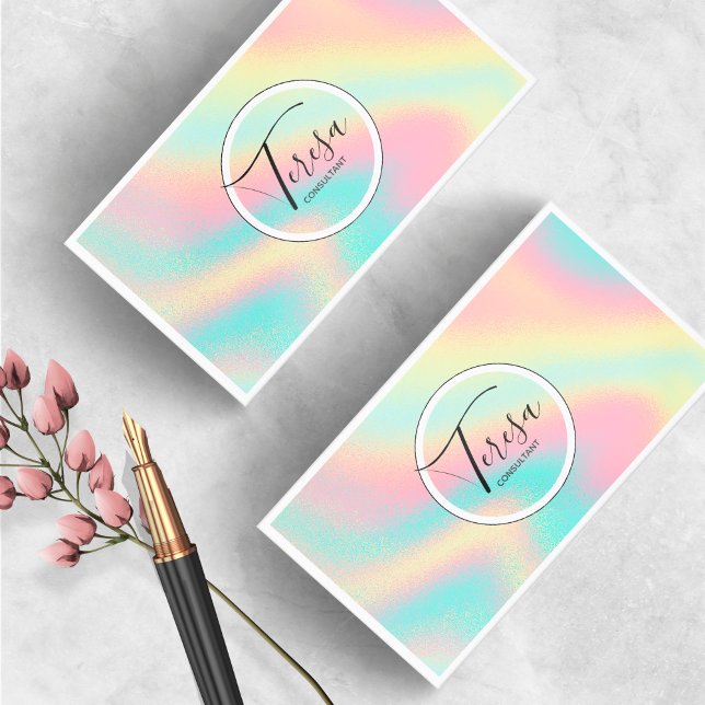 Holographic Waves Rainbow Pastel ID564 Business Card (Creator Uploaded)