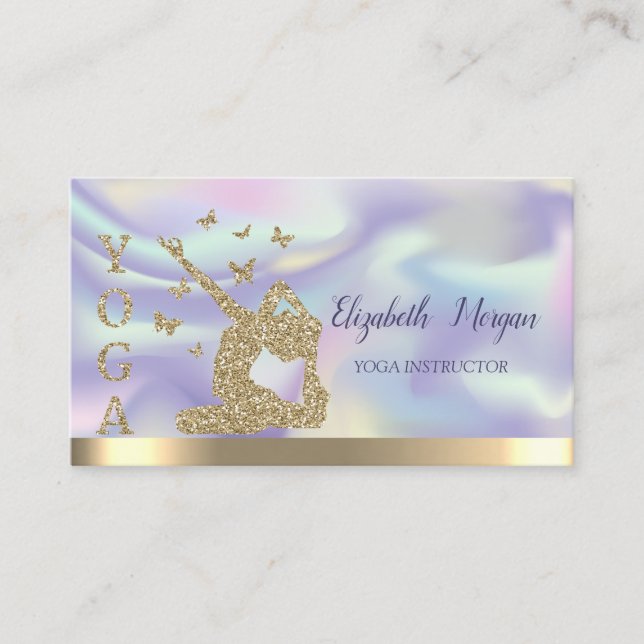 Holographic  Women Silhouette, Yoga Instructor Business Card (Front)