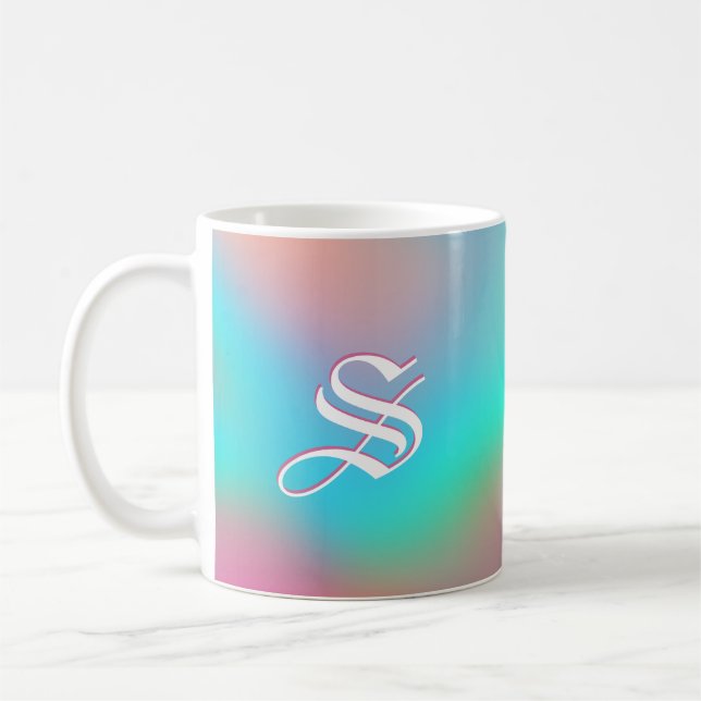 Holographic Wonderland | Custom monogram and text Coffee Mug (Left)