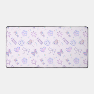 Holographic Y2K Cute Pastel Purple Smile Pattern Desk Mat