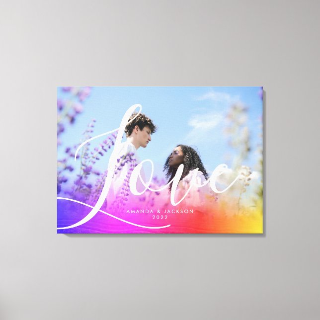 Holography Overlay Couple Photo Love Script Canvas Print (Front)