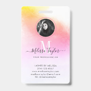 Holography Pink and Gold Photo Script Monogrammed ID Badge