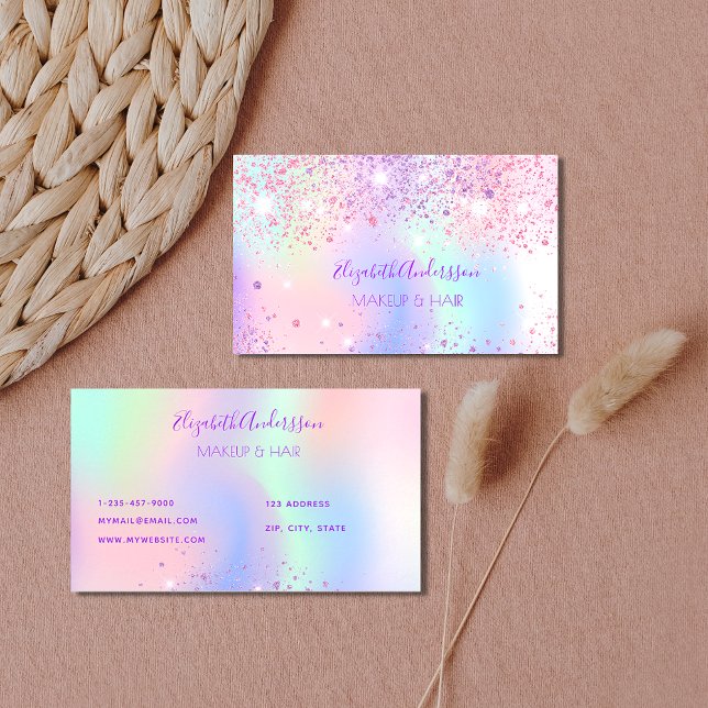 Holograpic pink purple makeup hair business card (Creator Uploaded)