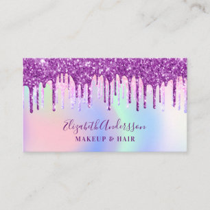 Holograpic pink purple makeup hair  business card