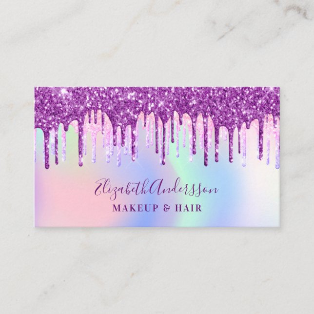 Holograpic pink purple makeup hair  business card (Front)