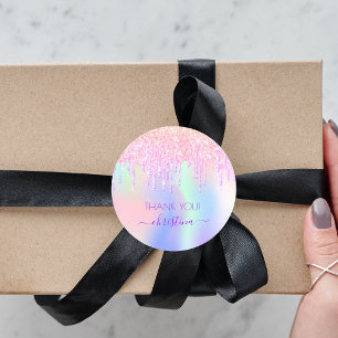 Holograpic unicorn glitter thank you baby shower classic round sticker